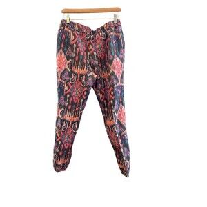 Marrakech pants Linen Medium Batik Print Elastic Waist Pink Grey‎ **READ**